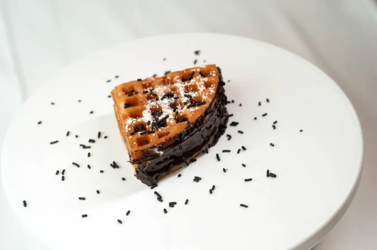 Swiss Choco Dark Swaffle on a white plate